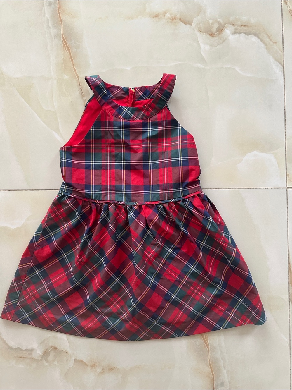 Vineyard Vines Red and Navy Plaid Ruffle Neck Dress